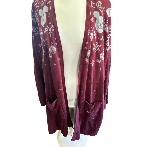Women's Christmas Disney Maroon Cardigan Sweater - Picture 2 of 5